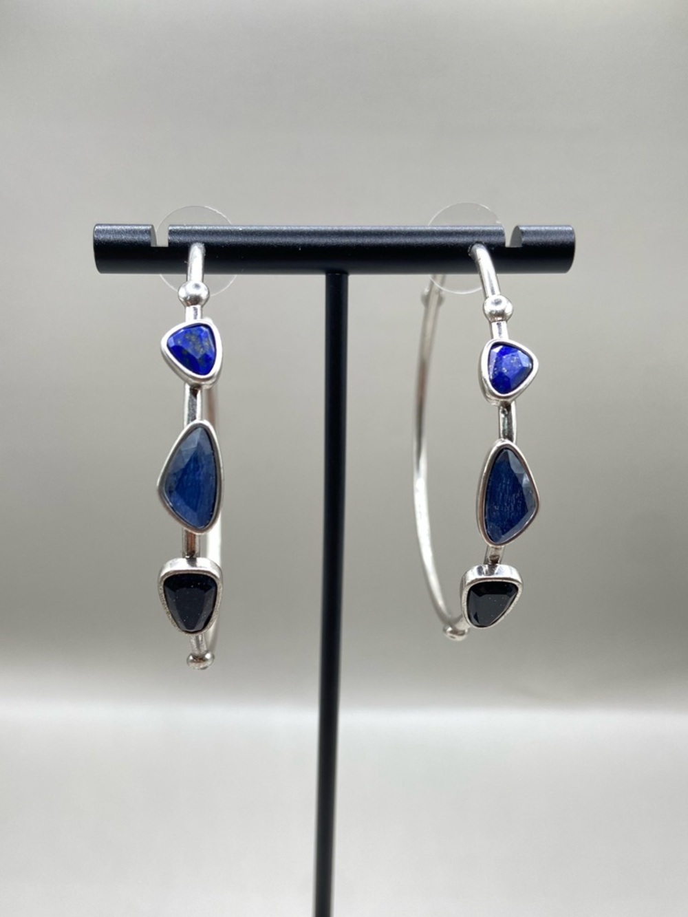 Kendra Scott Ivy Silver Hoop Earrings Navy Mix